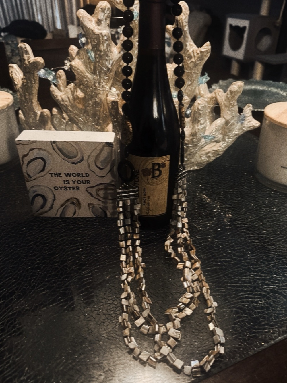 Vintage Multi-Strand Statement Necklace -Onyx, Jasper & Mother of Pearl
